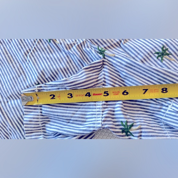 CROWN & IVY High Waisted Blue & White Striped Shorts w Embroidered Palm Trees - Picture 10 of 13